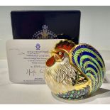 A Royal Crown Derby paperweight, Farmyard Cockerel, signed, gold stopper, certificate, boxed