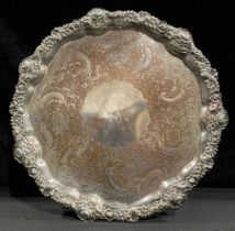 A mid-19th century silver plated Sheffield plate salver, 38cm diameter