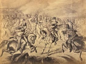 The Crimean War - Charge of the Heavy Cavalry Brigade, Balaklava, a print, 54cm x 65.5cm