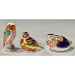 A Royal Crown Derby paperweight, Quail, silver stopper; others, bird, gold stopper; Bee-eater,