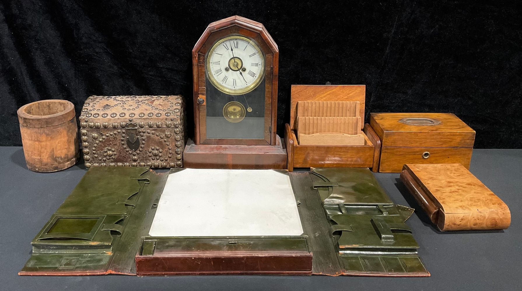 Boxes and Objects - a 19th century leather bound studded casket, dome topped, probably Spanish, 23cm