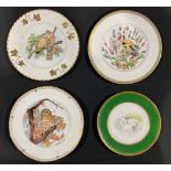 A hand painted plate, decorated by J McLaughlin, signed, the central field with a swan and