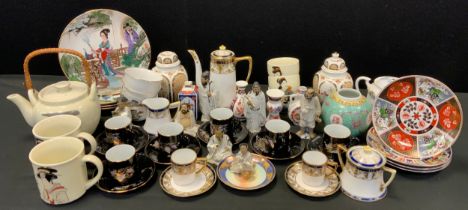 A Japanese Noritake part coffee set; other table wares, figure, Chinese vase, jar etc qty
