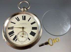 A Victorian silver open face pocket watch, H White, Manchester, cream dial, bold Roman numerals,