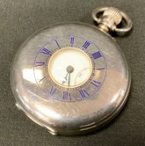 A George VI silver gentleman's half-hunter pocket watch, 4.5cm enamel dial inscribed with Arabic