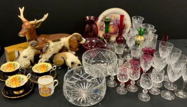 Ceramics and Glass - cranberry glass vase, Dan Aston art glass bonbon dish, six white wine