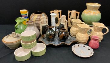 Mid century design including west German fat lava vases,19cm high, Carstens examples, Cee Dee banded