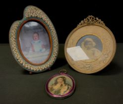 An Udall & Ballou sterling silver gilt enamelled picture frame, with hand coloured mezzotint of a