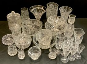 A Bohemian lead crystal glass vase; others bowls, jar and cover, vases, drinking glasses etc qty