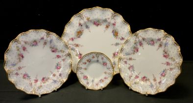 Royal Crown Derby - Royal Antoinette wavy rim plate, two side plate, mostly firsts (4)