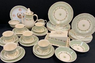 Mason ‘Madrigal’ pattern part table service for six; six tea cups and saucers, side plates, milk
