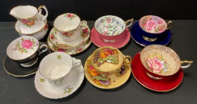 Ceramics - Aynsley cups and saucers, various patterns, Orchard Gold, Pink Roses, Liverpool Garden