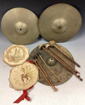 Chinese beaten metal cymbal, domed centre, 33cm diameter, others Beverly Krut, MkII, 30cm