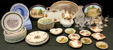 Ceramics, glass etc - Royal Albert Old country Rose teapot, sandwich tray, etc, collectors plates,