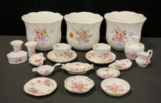 Royal Crown Derby - a trio of Posies pattern planters, (2 seconds) mallet vase, trinket dishes,
