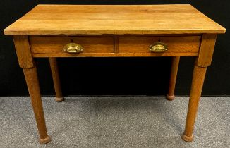 An oak low-boy / side table, over-sailing rectangular top, pair of short drawers to frieze, 76.5cm