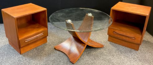 Interior design - a modern design bent plywood and glass circular coffee table, 46cm high x 80cm