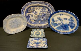A 19th century Davenport Willow pattern meat plate, 55cm x 45cm, others Asiatic Pheasant, Booths
