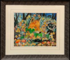 June Payne Hunt (bn. 1944), Moonlit Autumn Fox, signed, oil on paper, 30cm x 38cm.