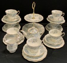 A Royal Albert Silver Maple pattern tea set, for six inc small teapot, cups, saucers, side plated ,