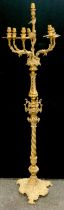 An early 20th century Rococo style six-branch floor-standing brass Electrolier, 158cm high x 51cm