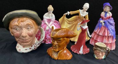 Doulton figures including ‘A Victorian lady’, Hn728, ‘Kirsty’,Hn2381, ‘Victoria’, Hn2471, ‘Jarge’