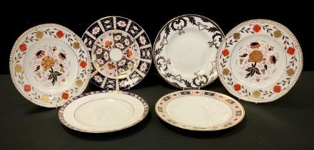 Royal Crown Derby - six 27cm diameter dinner plates, assorted patterns inc 2451, Majesty, 962 x 2,