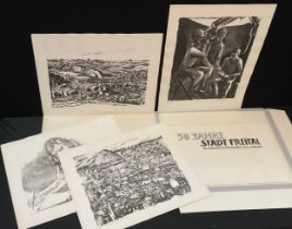 A folio of lithographs, Ingeborg Lahl-Grimmer, 50 jahre Stadt Freital, a set of ten, all signed in