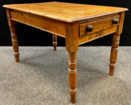 A Victorian pine farmhouse kitchen table, 75cm high x 116cm long x 77cm wide, c.1880.