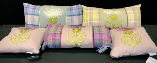 Voyage Maison feather cushions - three rectangular and two square all thistle design with tartan