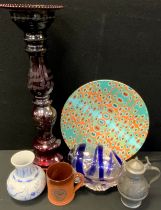 Boxes & Objects - a Bohemian style ruby glass jardinere stand, large egg, Chinese under glazed