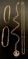 A 9ct gold fancy link bracelet, another, 9ct gold pendant necklace etc, 12.5g gross (4)