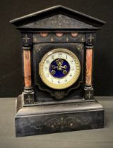 A 19th century French belge noir and rouge marble mantel clock, architectural case, creal dial, gilt
