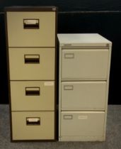 Four drawer Filing cabinet in brown/ beige. 132cm high x 46cm wide x 62cm deep; a three drawer