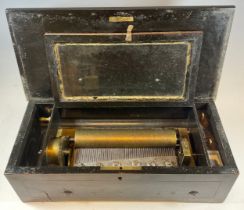 A Swiss cylinder musical box, c.1880, 12cm high x 41cm x 19.5cm.