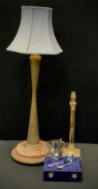 An Indian brass and alabaster table lamp, tapering waisted column, stepped base, 84cm high including