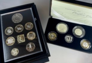 2007 Royal Mint silver proof 'Piedfort Collection', containing five coins, 50p to £5; another