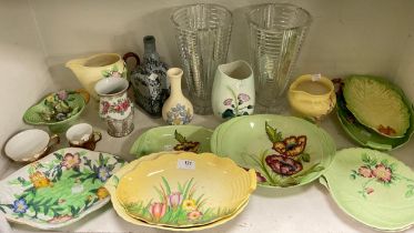 Mid century ceramics - Moorcroft geranium vase, Carltonware bowls, jug, leaf dishes etc assorted