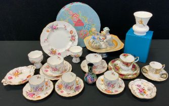 Royal Crown Derby ‘ Derby Posies’ ware including tea cup trio, coffee canes, plate, trinket