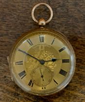 A 9ct gold cased open face pocket watch, John Hawley Coventry, gilt floral dial, key wind