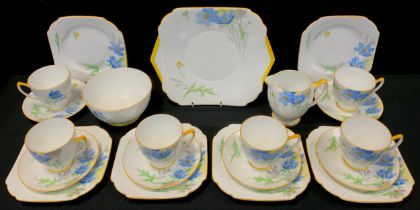 A Shelley ‘York’ pattern no.12017 tea set for six comprised of; six tea cups and saucers, six side