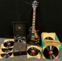 Music and musical instruments - A Gibson Les Paul replica guitar; His Master’s Voice gramophone