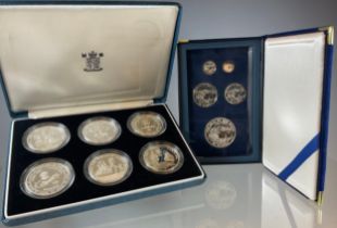 Coins & Tokens - Royal Mint Caribbean Royal Visit 1994, six silver coins set, 50 dollars, 10 dollars