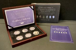 A limited edition Elizabeth II silver proof six £5 coin set, 2015 'H.M. Queen Elizabeth II Portraits