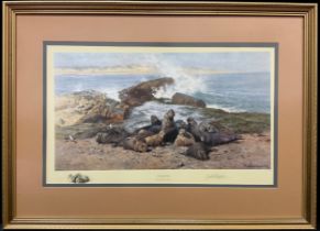 David Shepherd, by and after, Elephant Seals, signed in pencil to lower right margin, limited