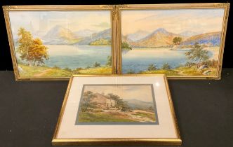 F. V. St. Clare, Grasmere Lake and Friars Crag, Catbells, signed, watercolours, 34.5cm x 49.5cm;