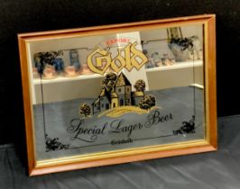 A mirrored advert, advertising Export Gold Special lager Beer Grünhalle, 41cm x 56
