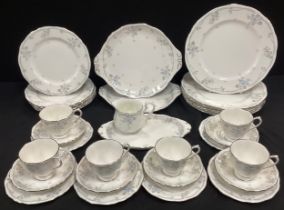 A Royal Albert ‘Satin Rose’ table service for six including; six tea cups and saucers, six dinner
