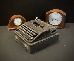 A Bar-Lock Dine portable typewriter, 1930s, Edwardian inlaid mantel clock etc (3)