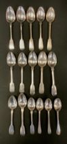 Georgian and later tea spoons, inc five London 1828 probably William Esterbrook; three George O'